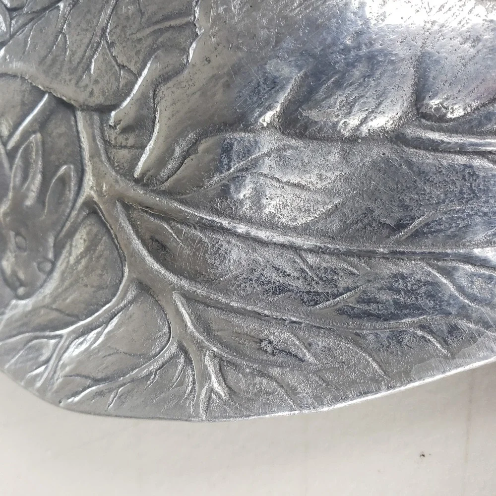 Arthur Court 1990 Vintage Aluminum Cabbage Rabbit Serving Platter 15 Inch Oval